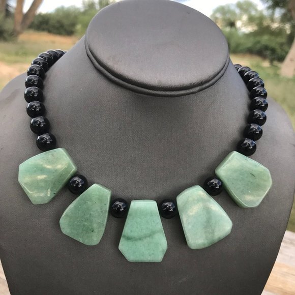 Genuine Natural Jade Nephrite Black Onyx Cleopatra Necklace Sterling Silver 925 - Picture 13 of 13